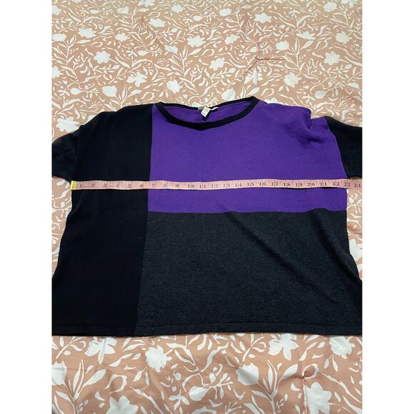 Eileen Fisher Sweater Colorblock Boxy Purple Organic Cotton Tencel Silk PM - Picture 7 of 9